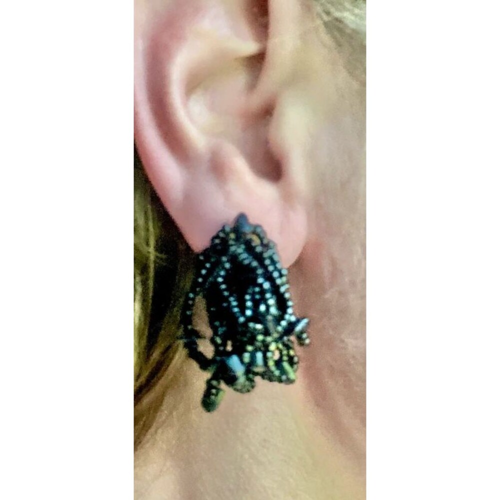 Vintage Hand-Sewn Seed Bead Cluster Clip-Earrings, 1950s-1960s